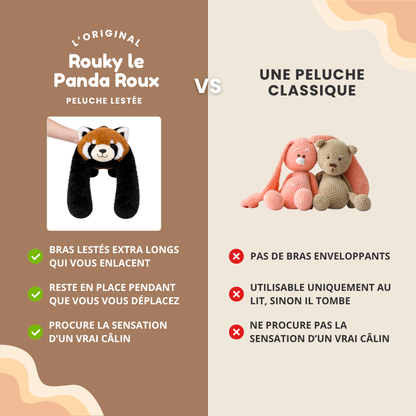 Comparatif entre une peluche lestée panda roux aux bras lourds et une peluche classique