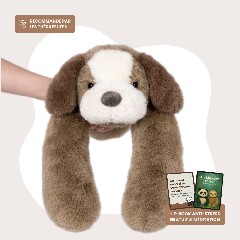 Peluche lestée chien pour apaiser l’anxiété chez l’adulte et l’enfant