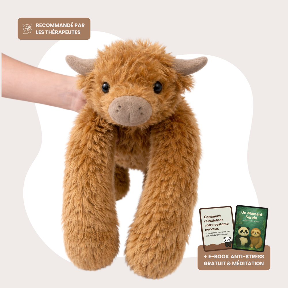 Peluche lestée vache highland anti-anxiété pour adulte et enfant